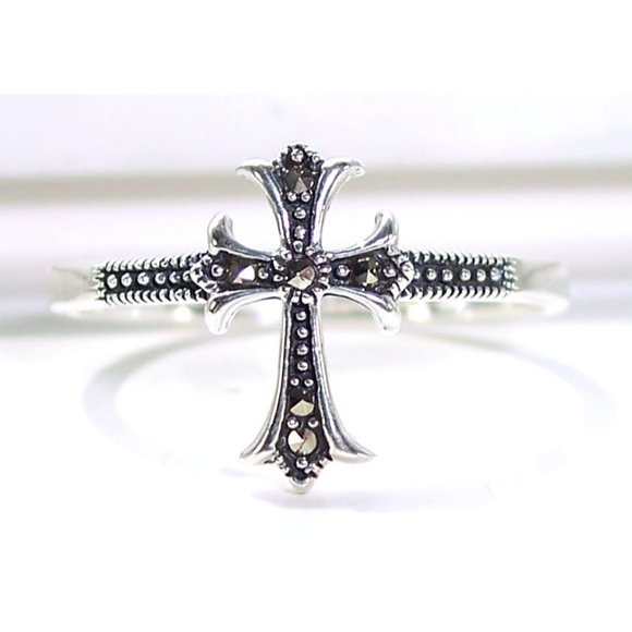 Jewelry - 925 STERLING SILVER Dainty Medieval Cross Marcasite Ring